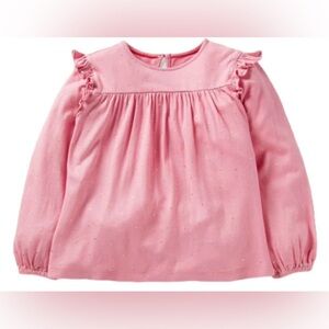 Mini Boden Pink Long Sleeve Ruffled Tunic Tee with Gold Dots